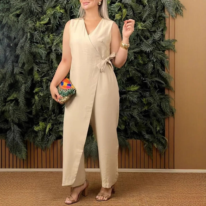 AIMEE - ÄRMELLOSER WICKEL-JUMPSUIT MIT SCHLEIFE