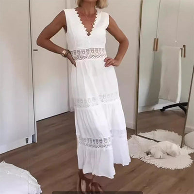 EMINE - LANGES KLEID MIT V-AUSSCHNITT