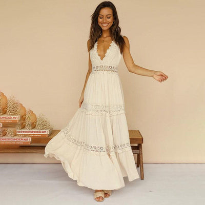 EMINE - LANGES KLEID MIT V-AUSSCHNITT