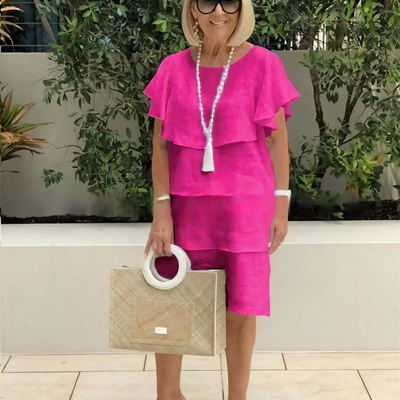 NILAY - KLEID MIT VOLANTS UND GERADEM SCHNITT