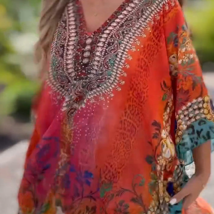 PINAR - ASYMMETRISCHES KLEID MIT V-AUSSCHNITT