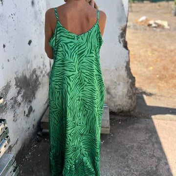 YAREN - LANGES SATINKLEID MIT MUSTER