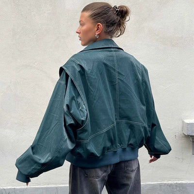 Stylische Damen Lederjacke mit Reißverschluss und Prinzessärmeln – Coole Mode für jeden Anlass