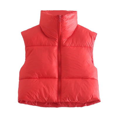 Stylische Damen-Winterweste mit Stehkragen und Reißverschluss – Kurze Baumwolljacke in Schwarz und Braun