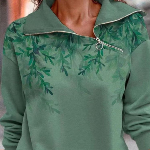 Stylischer grüner Reißverschluss-Pullover für Damen