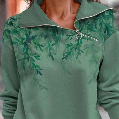 Stylischer grüner Reißverschluss-Pullover für Damen