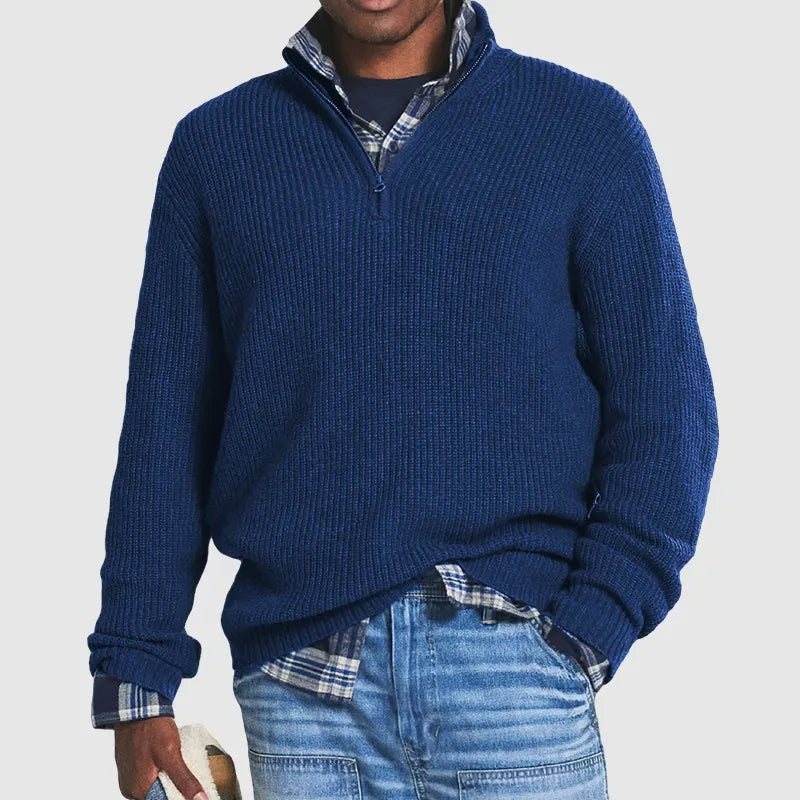 Stylischer Herren-Pullover mit modernem halben Reißverschluss