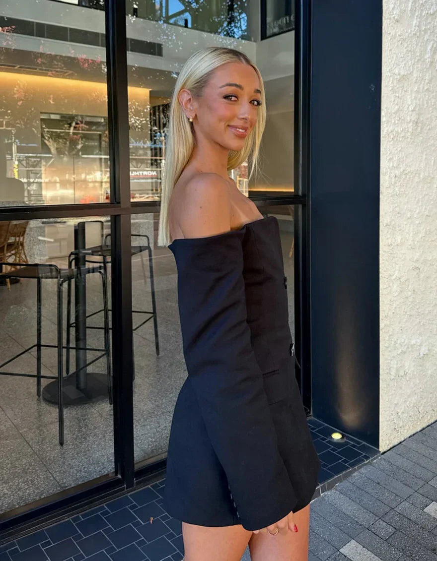 Blazer-Kleid Damen – Teal Blau, Gürtel & Knopfdetails