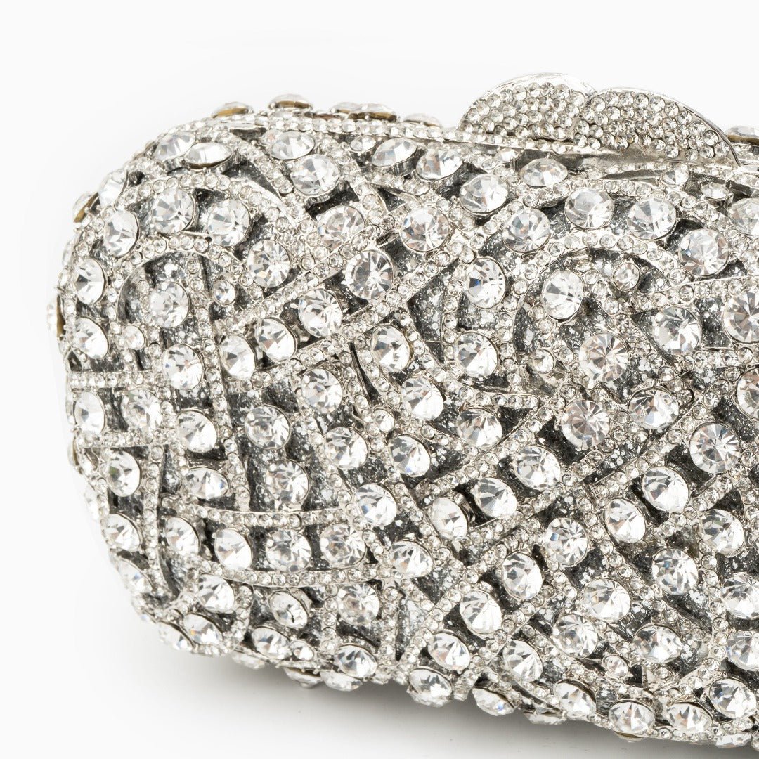 Valentina | Silberne Clutch mit Kristallbesatz – Glitzernde Abendtasche für Damen mit funkelndem Strass