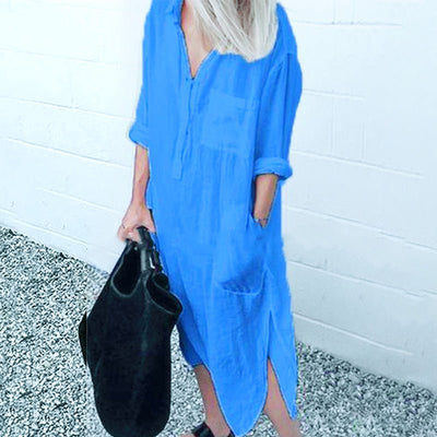 Leinen-Hemdkleid mit Taschen für Damen