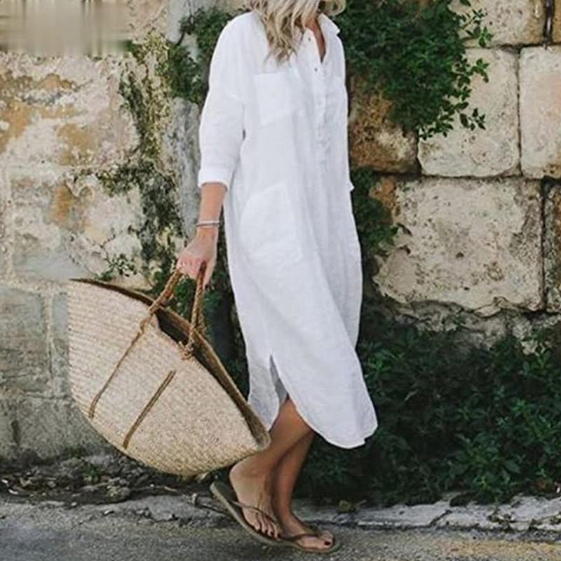 Leinen-Hemdkleid mit Taschen für Damen