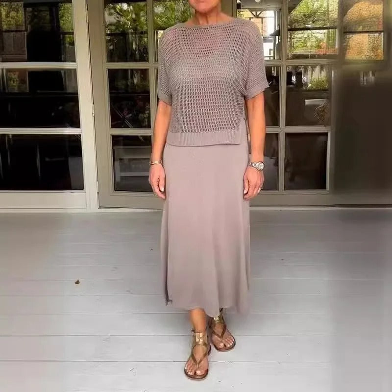 Alma - Elegantes 2-teiliges Kleid + perforiertes Top