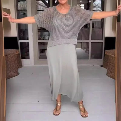 Alma - Elegantes 2-teiliges Kleid + perforiertes Top