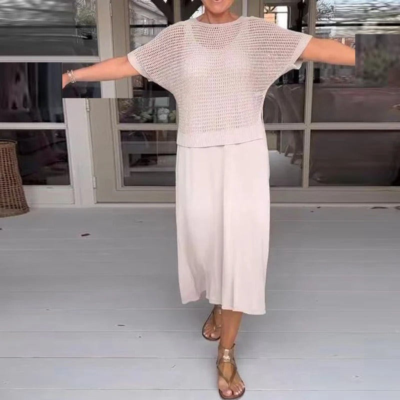 Alma - Elegantes 2-teiliges Kleid + perforiertes Top