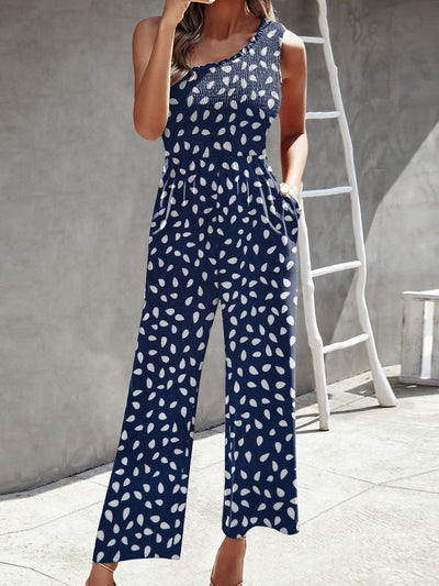 Heidi-Mode | Damen Jumpsuits Gedruckt Ein Schulter Breite Bein Jumpsuit
