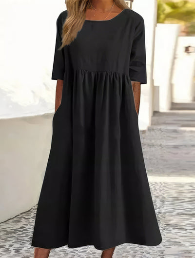 Menorca-Baumwollkleid mit Rundhalsausschnitt und Taschen