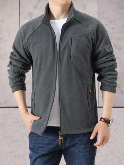 Zweifarbige Fleecejacke mit Stehkragen und Reißverschluss für kühle Tage