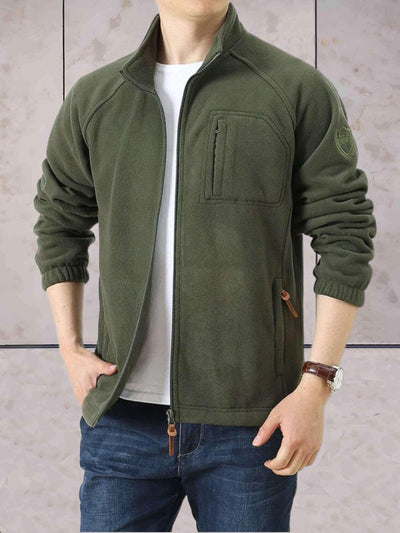 Zweifarbige Fleecejacke mit Stehkragen und Reißverschluss für kühle Tage