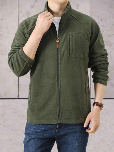 Zweifarbige Fleecejacke mit Stehkragen und Reißverschluss für kühle Tage
